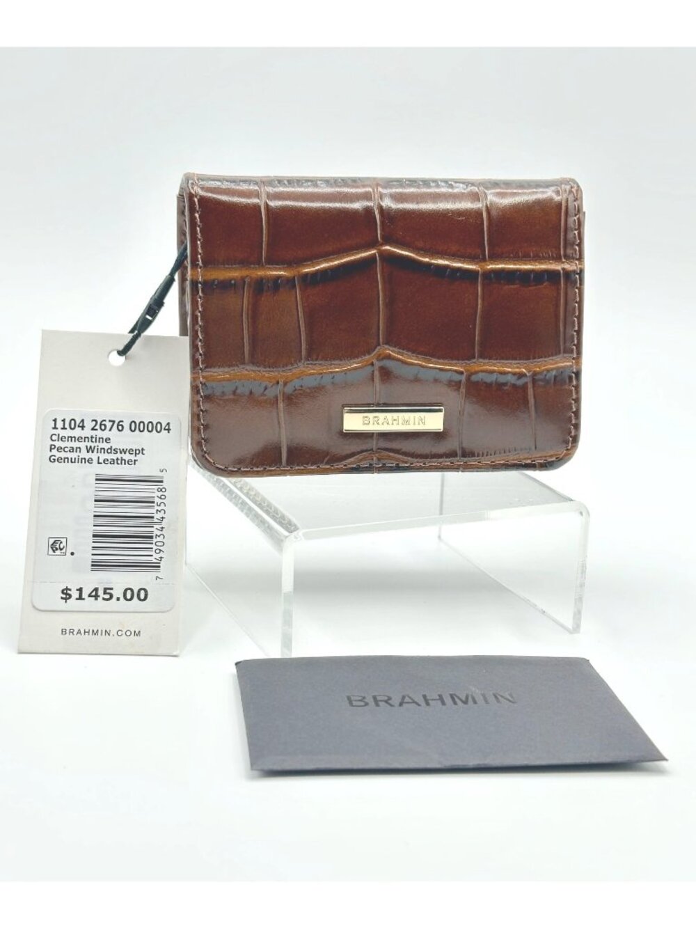 Brahmin Clementine Pecan Windswept Croc Embossed Leather Snap Wallet NWT *READ*